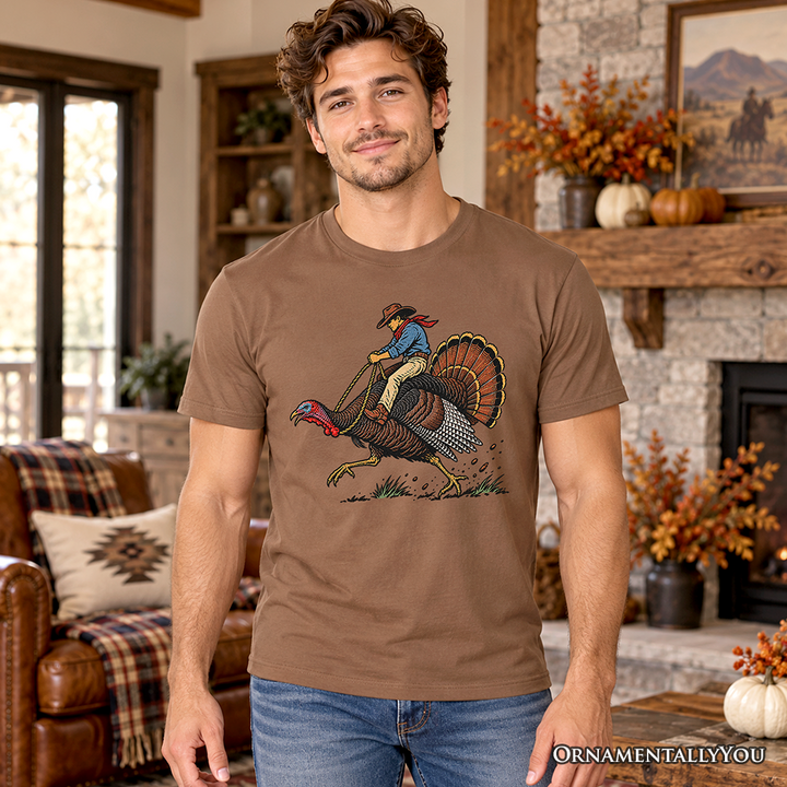 Turkey Rodeo Cowboy Thanksgiving T-Shirt, Funny Western Fall Tee