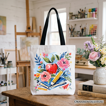 Boho Floral Teacher Tote Bag, Watercolor Back to School Gift Shopper