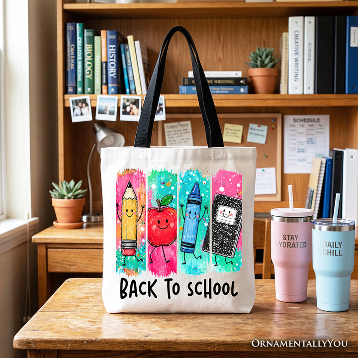 Brushstroke Back to School Tote Bag, Apple Pencil Notebook Gift Shopper for Teachers