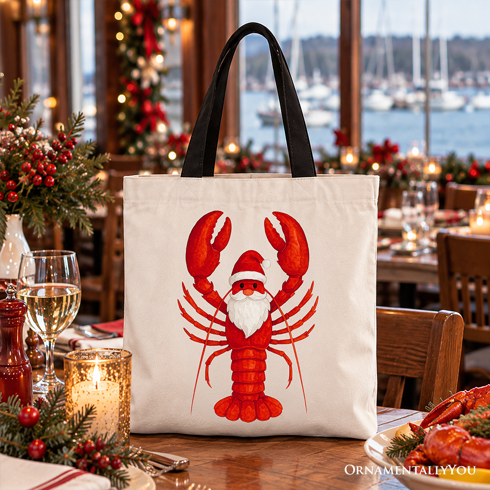 Santa Claws Lobster Tote Bag, Funny Pun Coastal Christmas Holiday Gift Shopper