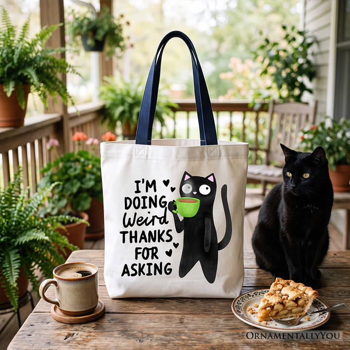 Coffee Black Cat Cute Tote Bag, I’m Doing Weird Funny Phrase Gift Shopper