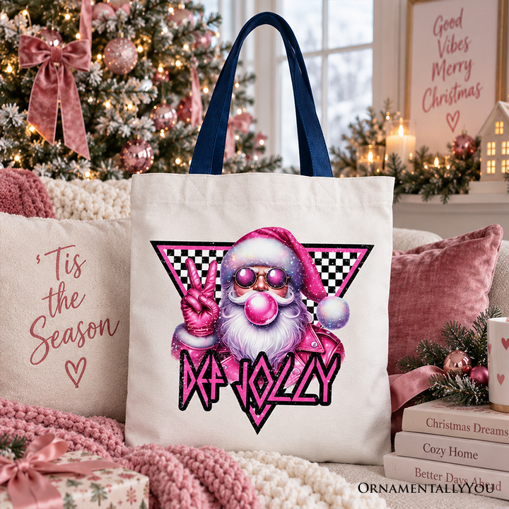Pink Santa Blowing Bubblegum Tote Bag, Def Jolly Coquette Retro Christmas Gift Shopper
