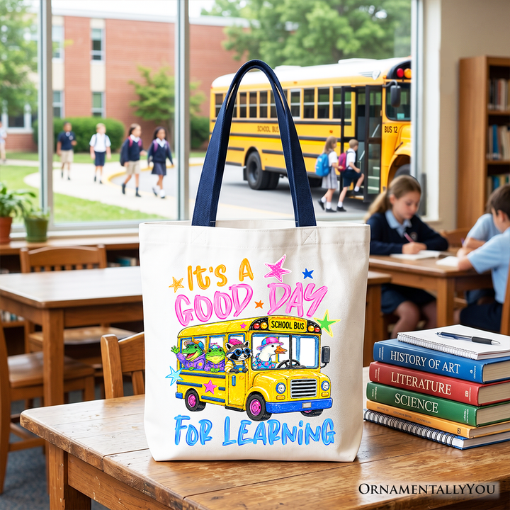 School Bus Good Day for Learning Tote Bag, Funny Back to School Gift Shopper