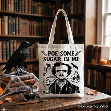Poe Some Sugar On Me Tote Bag, Funny Edgar Allan Poe Retro Gift Shopper for Dark Academia Enthusiasts