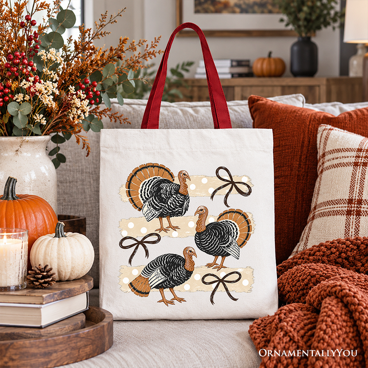 Turkey Bow Thanksgiving Tote Bag, Coquette Fall Gift Shopper
