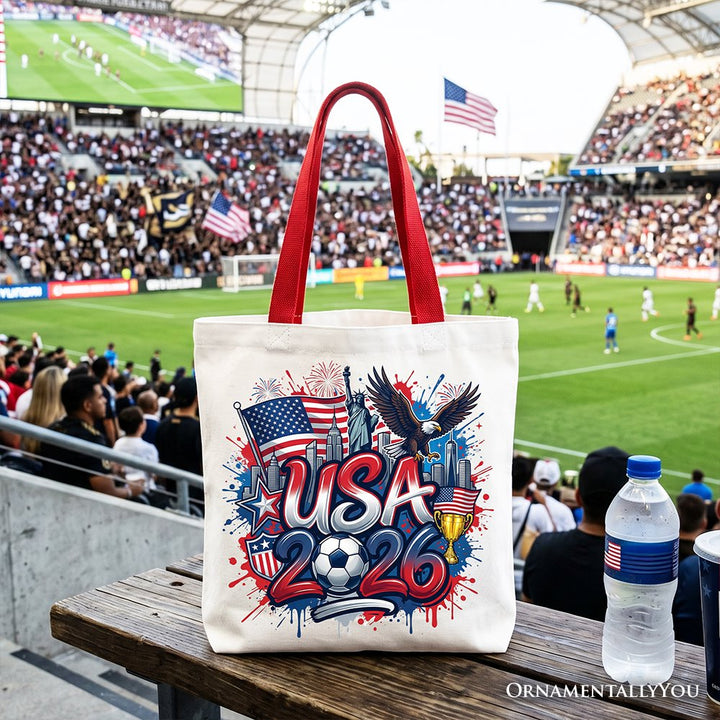 USA 2026 Soccer Cup Global Championship Tote Bag, Fans Football Gift Shopper Tote Bag OrnamentallyYou Red Handle 