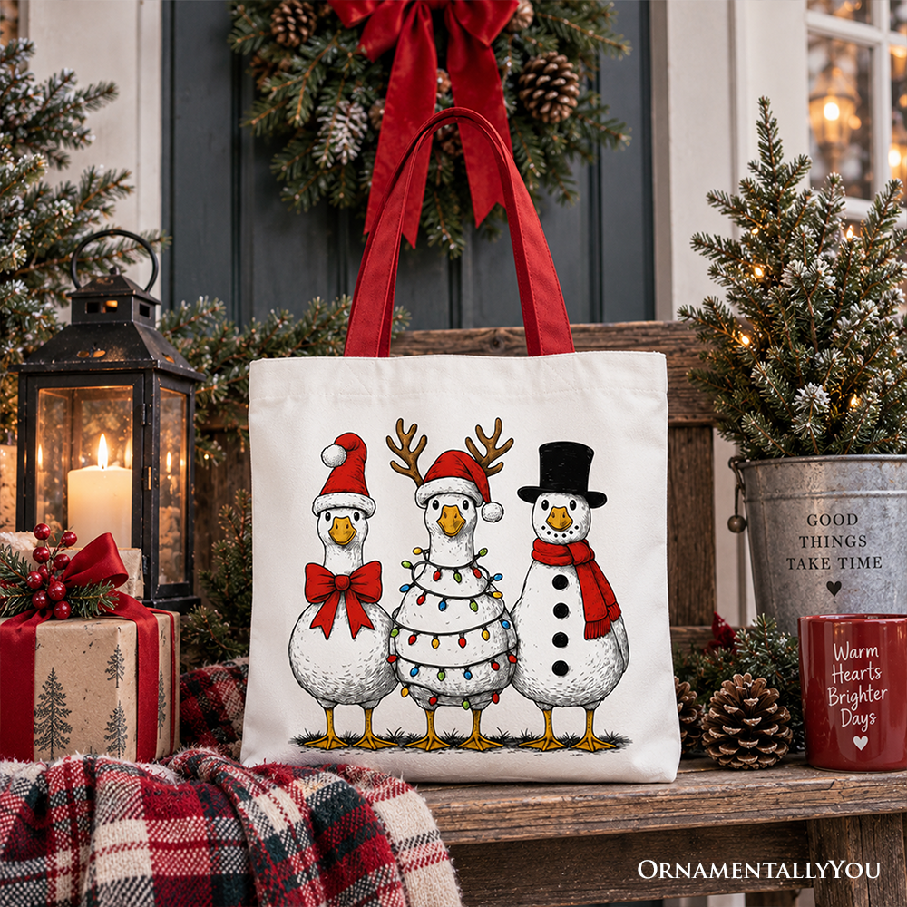 Vintage Christmas Silly Goose Tote Bag, Snowman Spoof Winter Gift Shopper