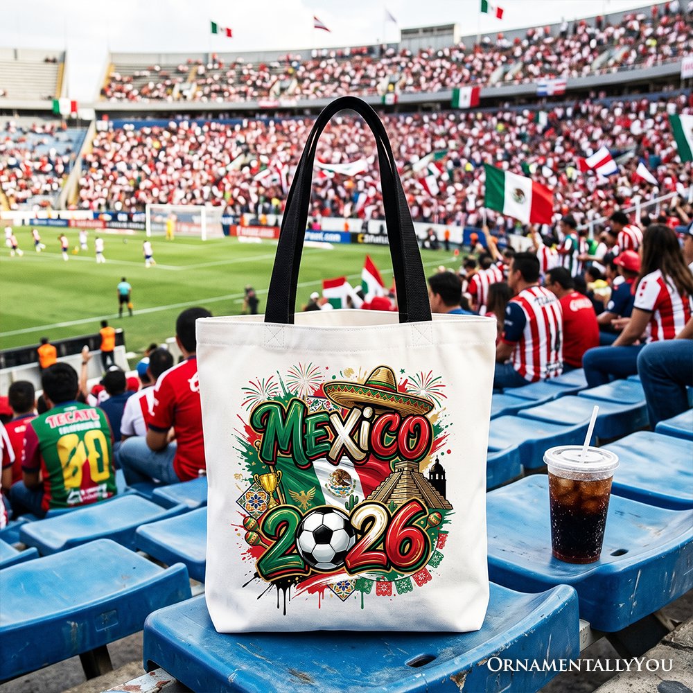 Mexico 2026 Soccer Cup Global Championship Tote Bag, Fans Football Gift Shopper Tote Bag OrnamentallyYou Black Handle 