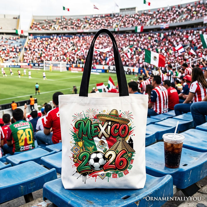 Mexico 2026 Soccer Cup Global Championship Tote Bag, Fans Football Gift Shopper Tote Bag OrnamentallyYou Black Handle 