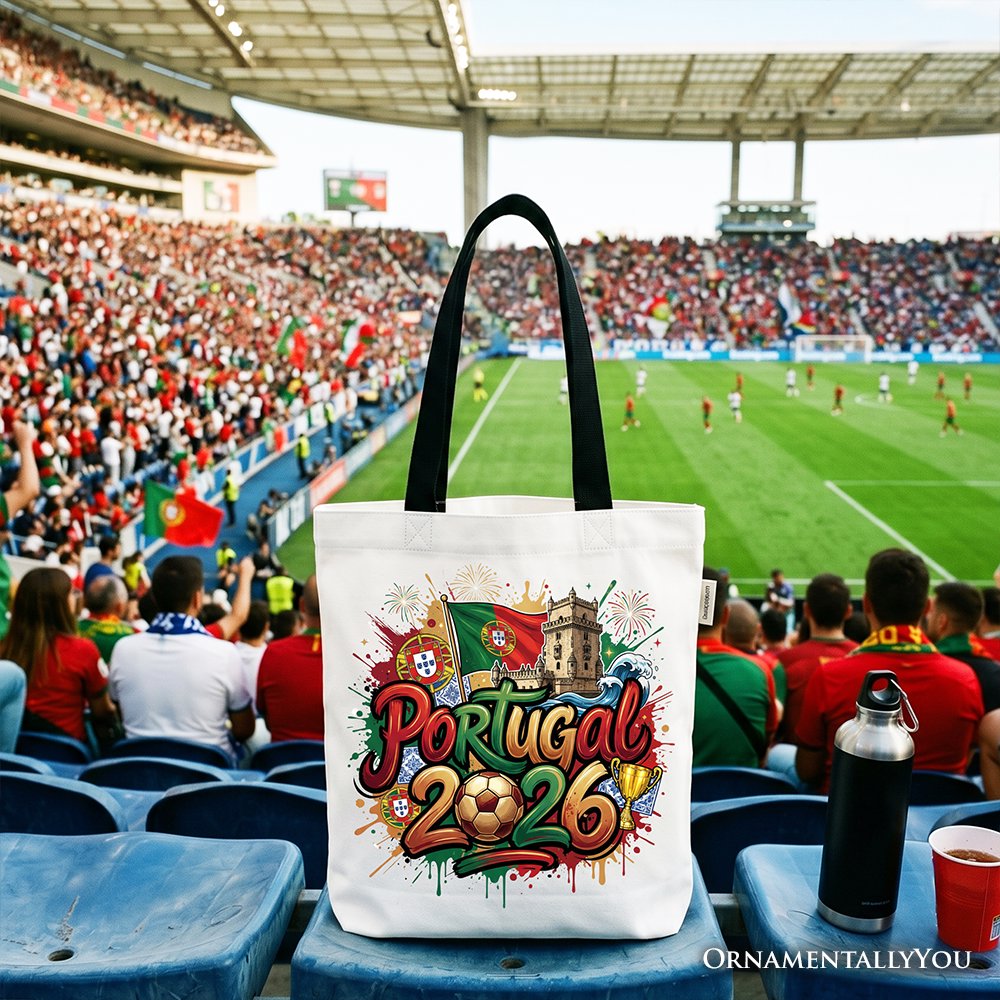 Portugal 2026 Soccer Cup Global Championship Tote Bag, Fans Football Gift Shopper Tote Bag OrnamentallyYou Black Handle 
