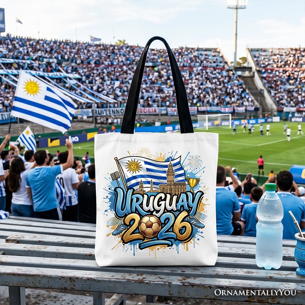 Uruguay 2026 Soccer Cup Global Championship Tote Bag, Fans Football Gift Shopper Tote Bag OrnamentallyYou Black Handle 
