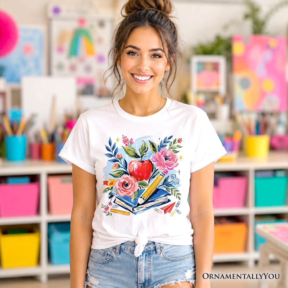 Boho Floral Teacher T-Shirt, Watercolor Back to School Tee