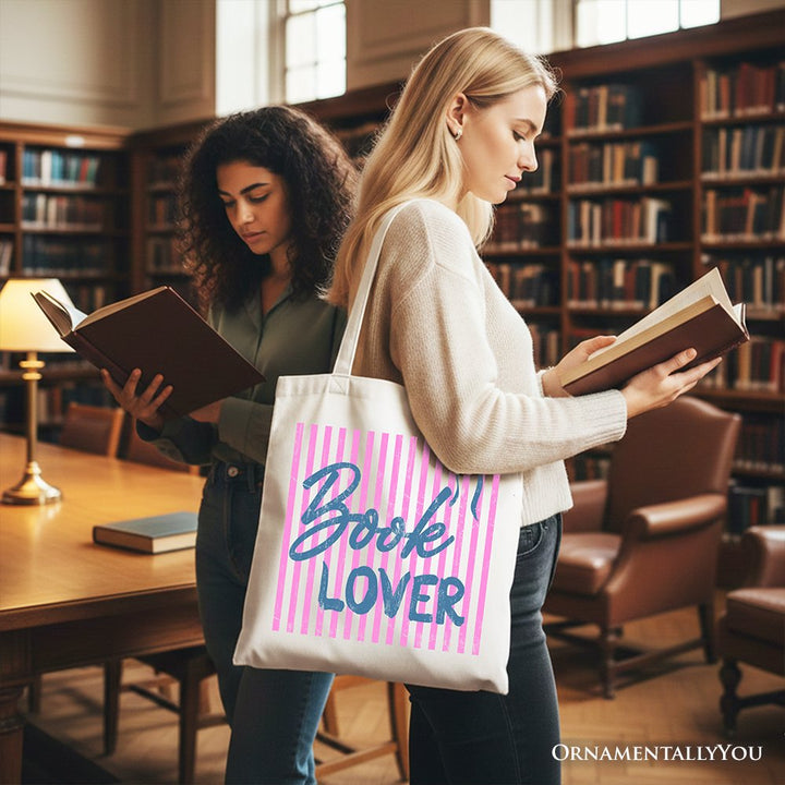 Book Lover Striped Reader Tote Bag, Coquette Bookworm Gift Shopper Tote Bag OrnamentallyYou 