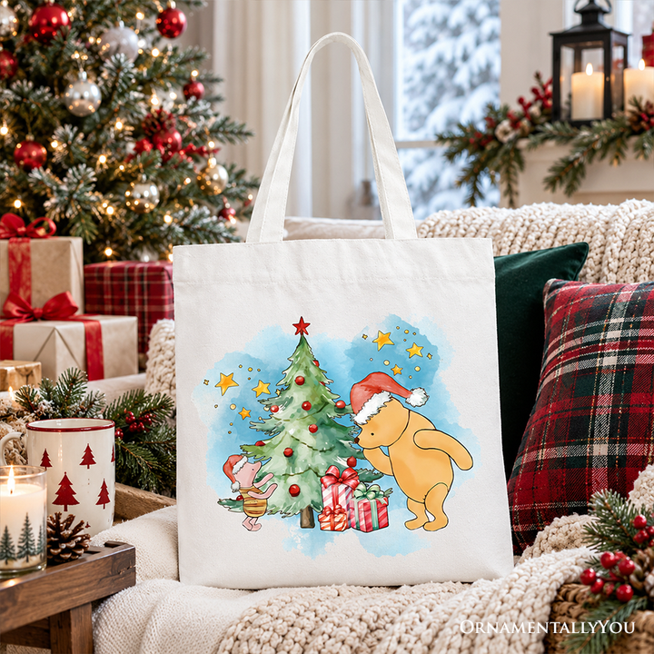 Christmas With Winnie-the-Pooh and Friends Tote Bag, 1926 A.A. Milne Heartwarming Holiday Gift Shopper