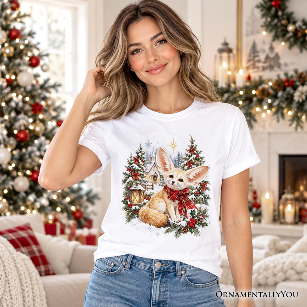Church Fennec Fox Christmas T-Shirt, Winter Holiday Animal Tee