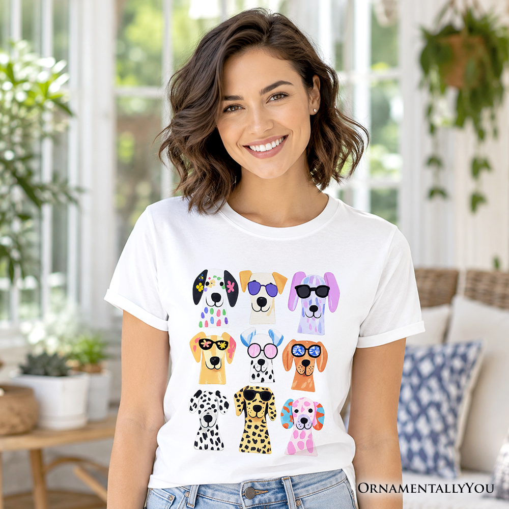 Colorful Dogs T-Shirt, Animals Breeds Summer Tee