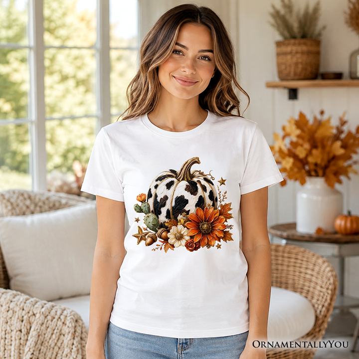 Cow Pumpkin Floral T-Shirt, Western Autumn Harvest Tee