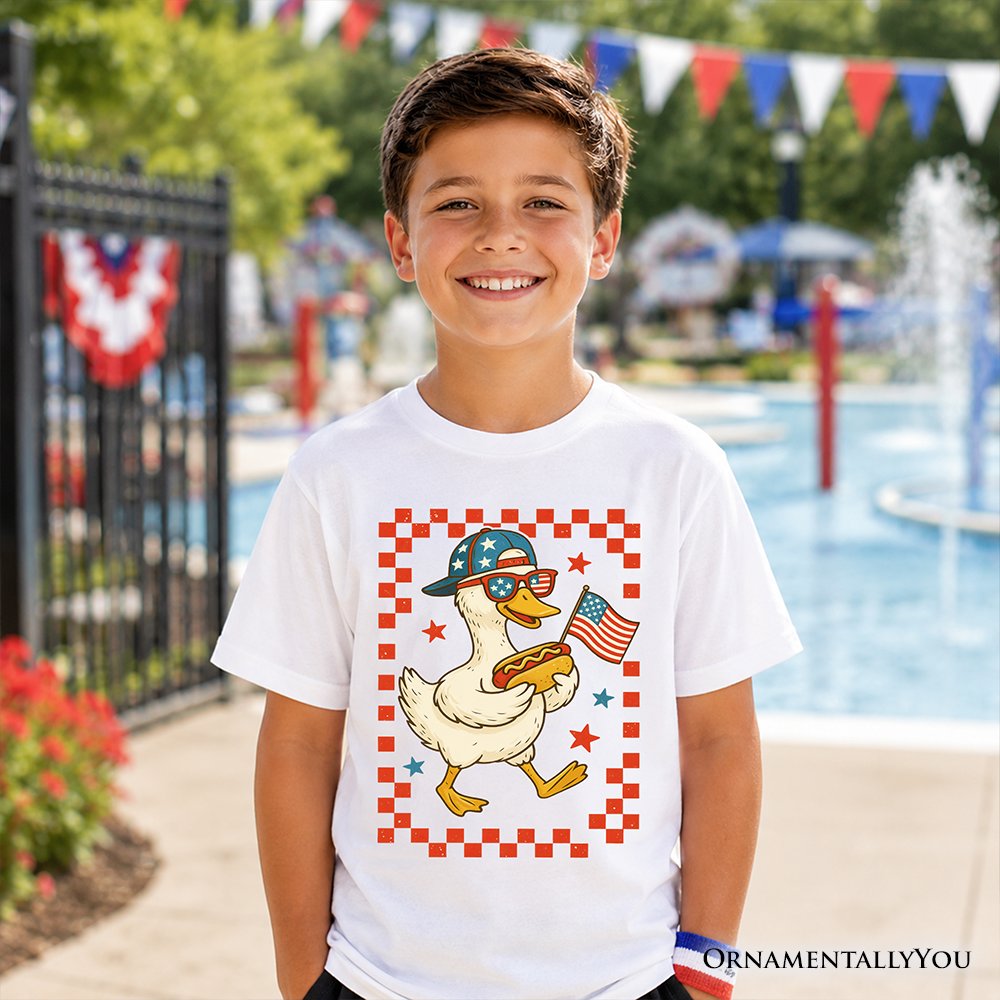 Kids 4th of July Patriotic Duck T-Shirt, Funny Youth Independence Day Tee Kid's T-Shirts OrnamentallyYou 