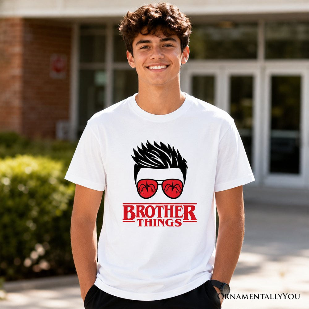 Kids Brother Things Retro T-Shirt, Red Glasses Family Matching Youth Tee Kid's T-Shirts OrnamentallyYou 