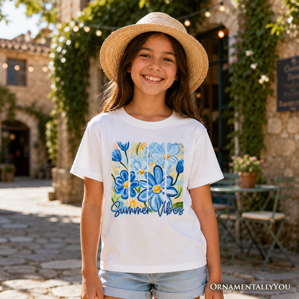 Kids Summer Vibes Brushstroke Flowers T-Shirt, Youth Aesthetic Tee Kid's T-Shirts OrnamentallyYou 