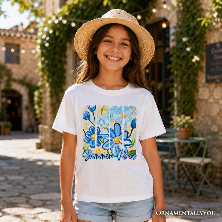 Kids Summer Vibes Brushstroke Flowers T-Shirt, Youth Aesthetic Tee