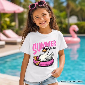 Kids Summer Vibes Goose T-Shirt, Funny Beach Vacation Youth Tee Kid's T-Shirts OrnamentallyYou 