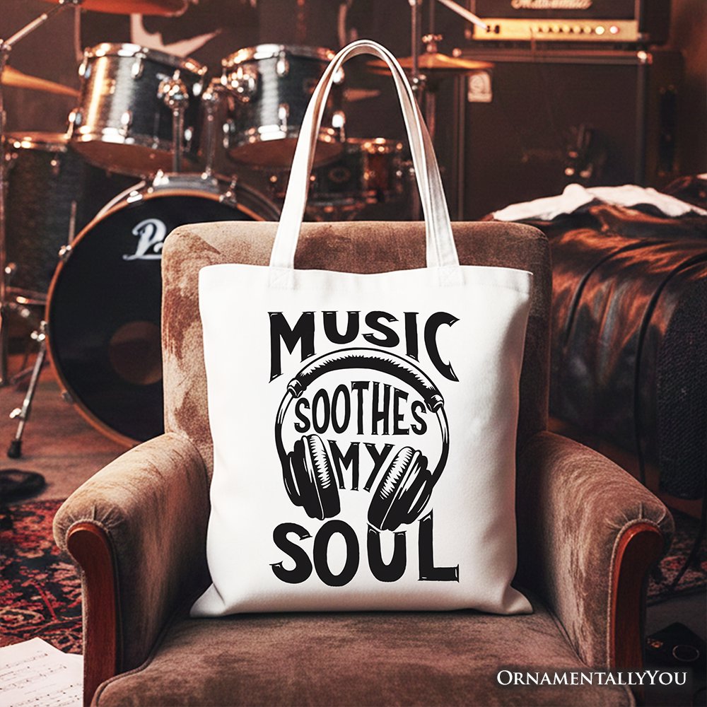 Music Soothes My Soul Tote Bag, Festival Concert Gift Shopper Tote Bag OrnamentallyYou White 