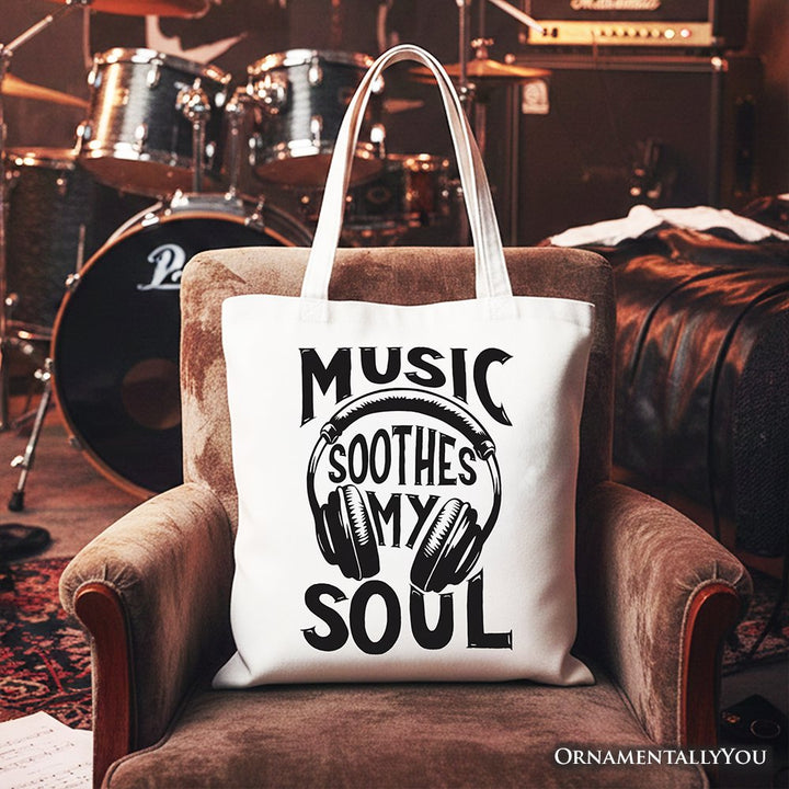 Music Soothes My Soul Tote Bag, Festival Concert Gift Shopper Tote Bag OrnamentallyYou White 