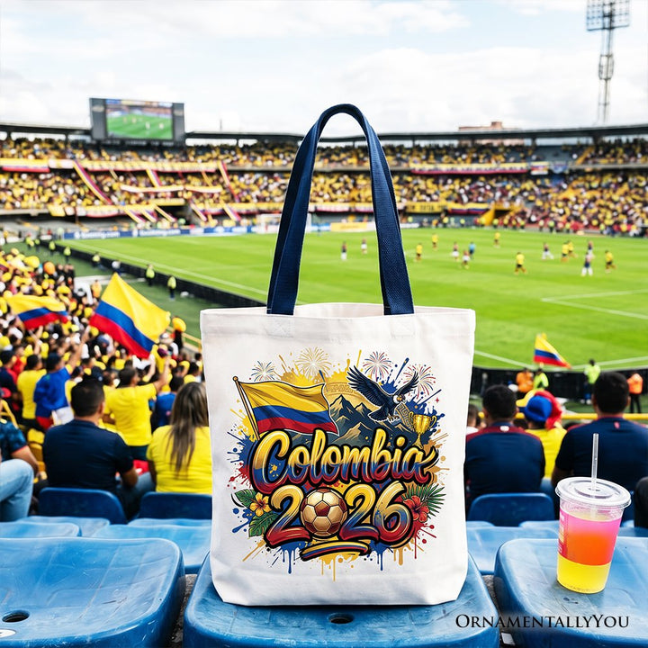Colombia 2026 Soccer Cup Global Championship Tote Bag, Fans Football Gift Shopper Tote Bag OrnamentallyYou Navy Handle 