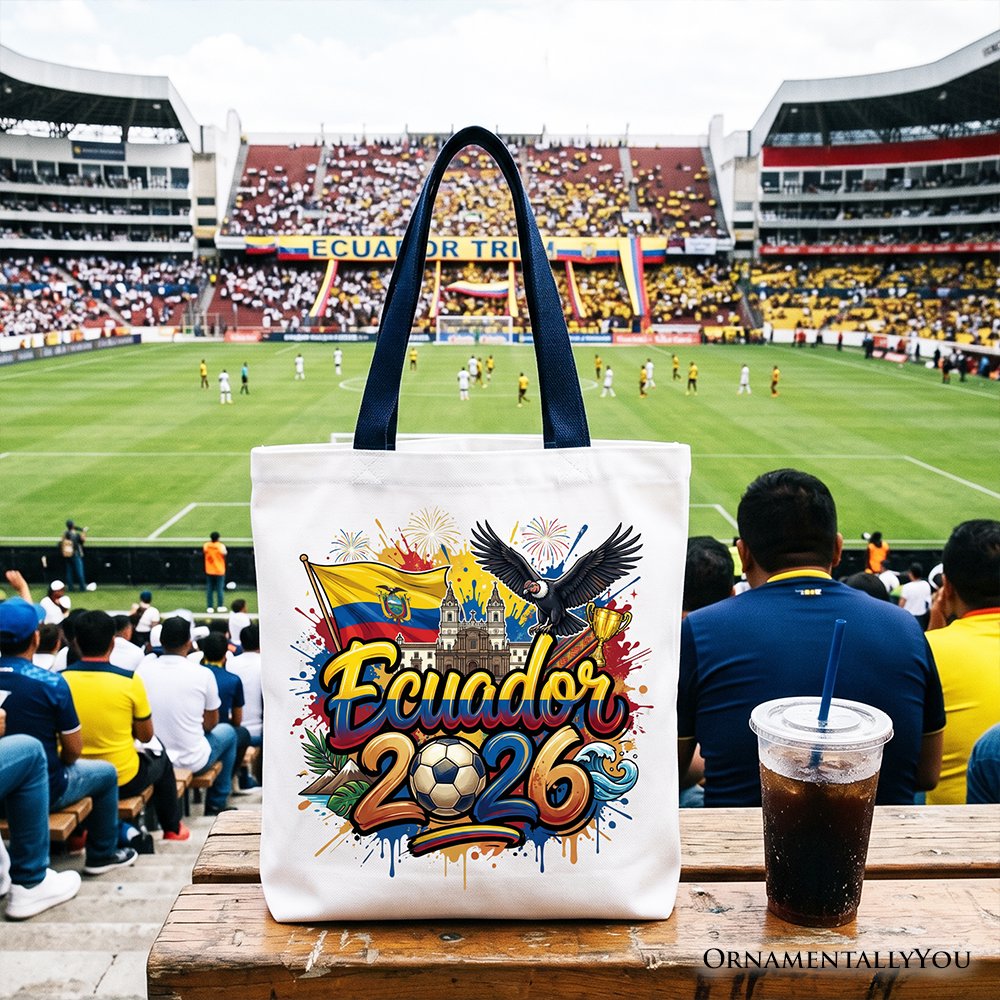 Ecuador 2026 Soccer Cup Global Championship Tote Bag, Fans Football Gift Shopper Tote Bag OrnamentallyYou Navy Handle 