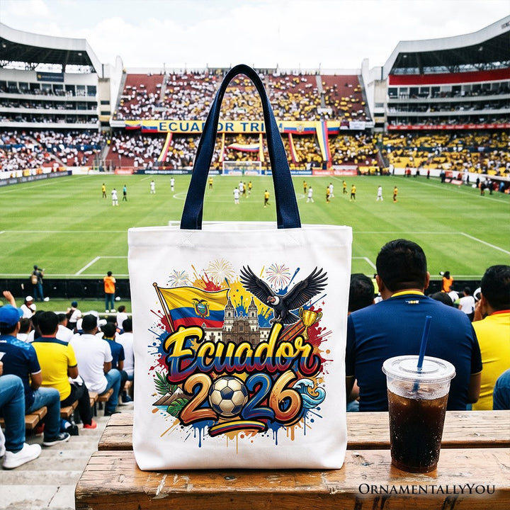 Ecuador 2026 Soccer Cup Global Championship Tote Bag, Fans Football Gift Shopper Tote Bag OrnamentallyYou Navy Handle 