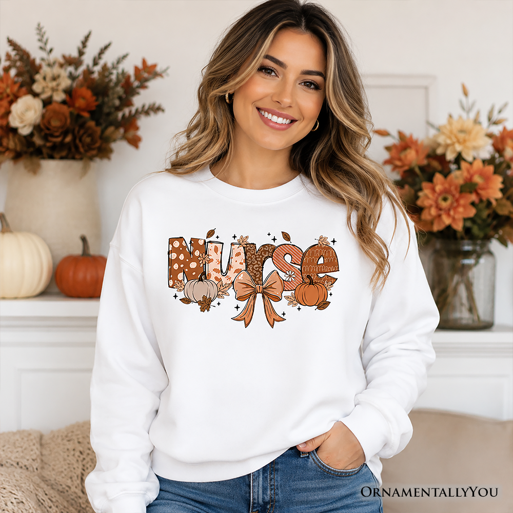 Nurse Coquette Autumn Sweatshirt, Cozy Fall Pumpkins Sweater for Healthcare Heroes