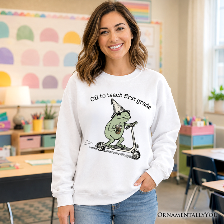 Off to Teach First Grade Frog Sweatshirt, Funny Teachers Sweater