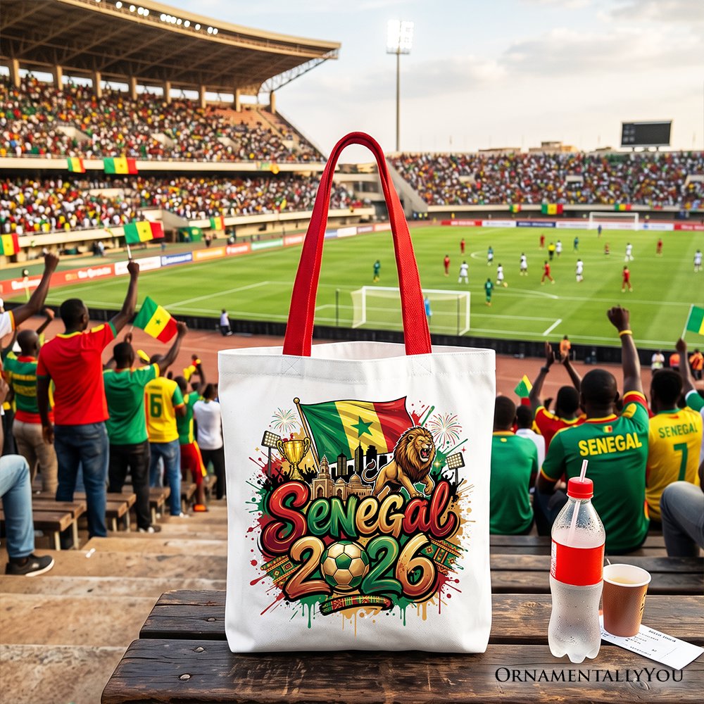 Senegal 2026 Soccer Cup Global Championship Tote Bag, Fans Football Gift Shopper Tote Bag OrnamentallyYou Red Handle 