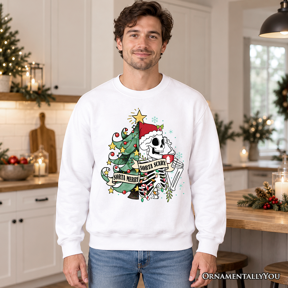 Sorta Merry Christmas Skeleton Sweatshirt, Sarcastic Holiday Sweater