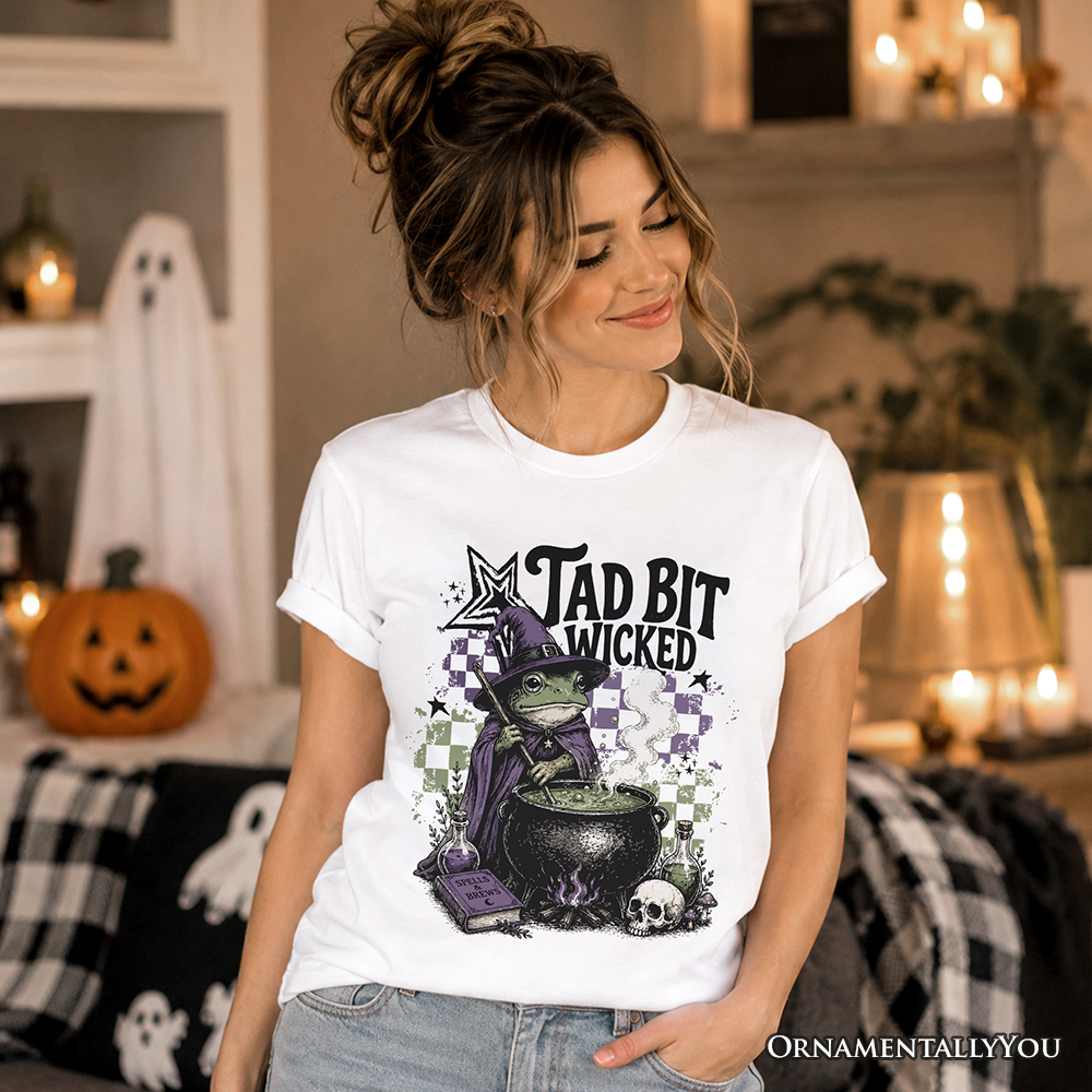 Tad Bit Wicked Frog Witch T-Shirt, Spooky Halloween Cauldron Tee