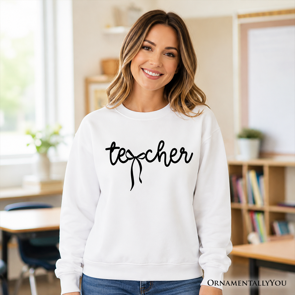 Teacher Coquette Bow Sweatshirt, Minimalist Back to School Sweater