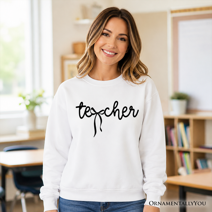Teacher Coquette Bow Sweatshirt, Minimalist Back to School Sweater