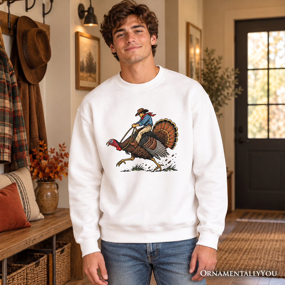 Turkey Rodeo Cowboy Thanksgiving Sweatshirt, Funny Western Fall Sweater