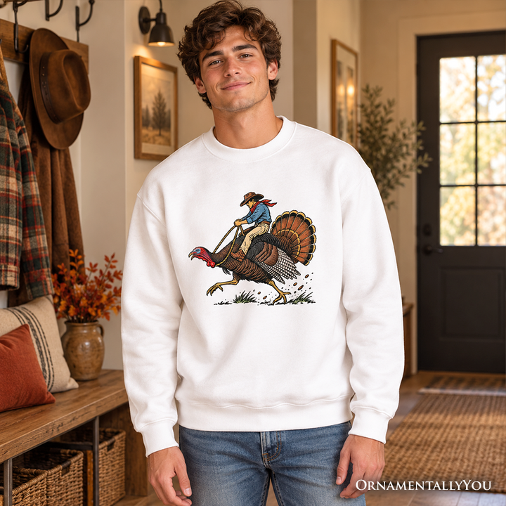 Turkey Rodeo Cowboy Thanksgiving Sweatshirt, Funny Western Fall Sweater