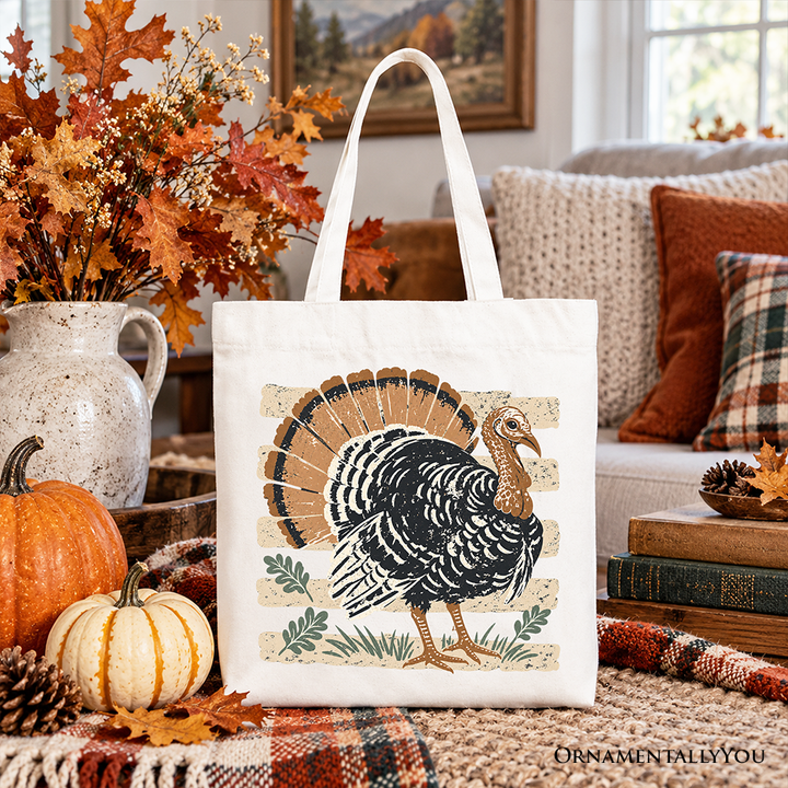 Vintage Turkey Tote Bag, Retro Thanksgiving Fall Holiday Gift Shopper