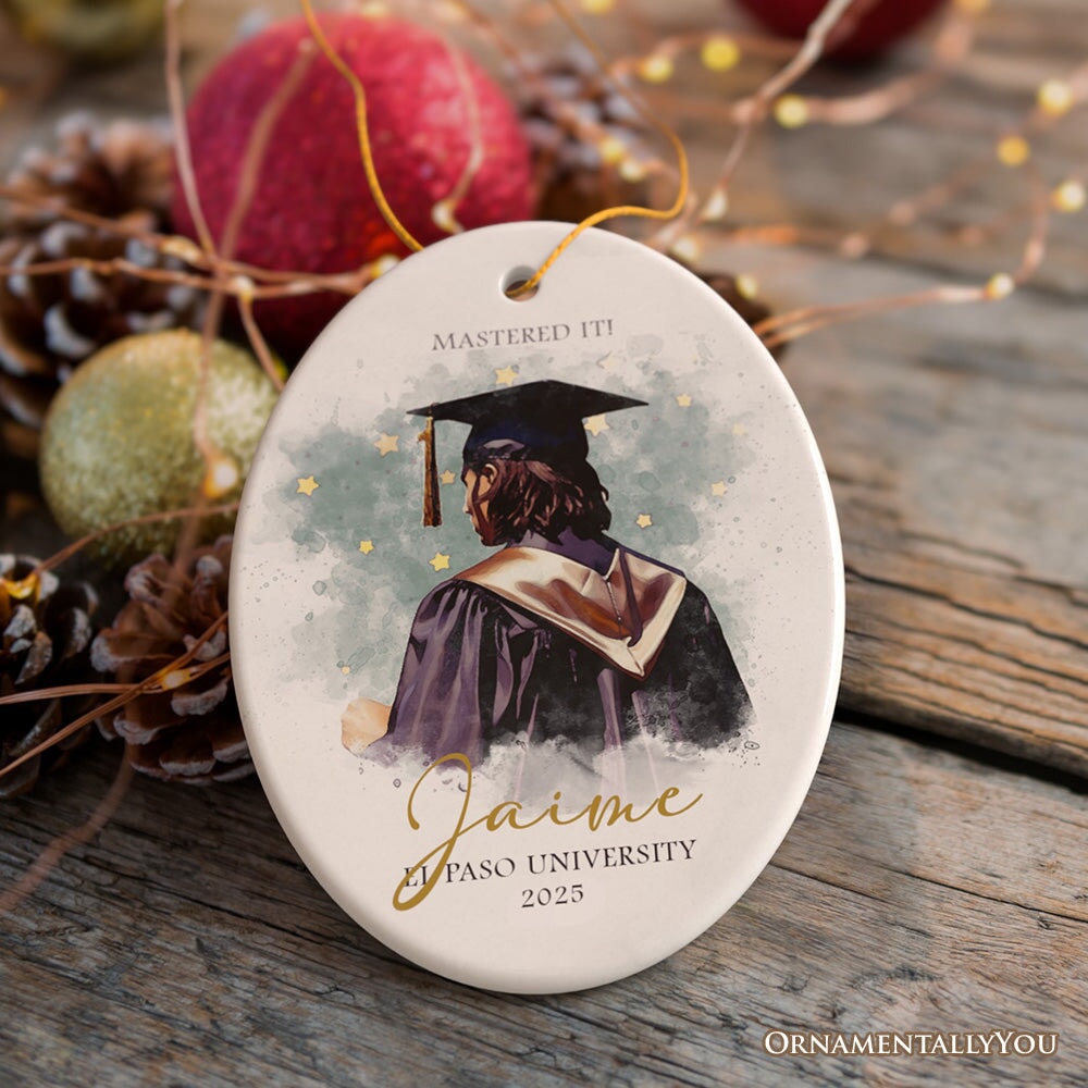 Artistic Graduation Gift Personalized Ornament, Watercolor Art Style Male Student Ceramic Ornament OrnamentallyYou Oval 