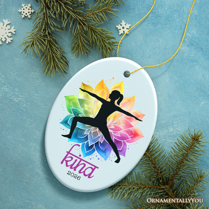 Colorful and Zen Personalized Yoga Ornament, Hatha Yoga Pose Customized Gift for Yogis Ceramic Ornament OrnamentallyYou Oval 