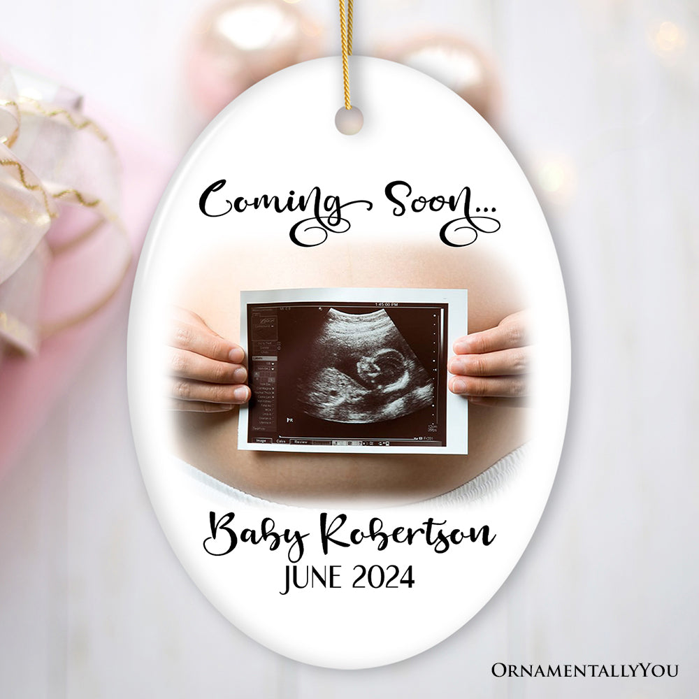 Baby Coming Soon Pregnant Mother Custom Photo Ornament, Personalized Pregnancy Announcement Sonogram Gift