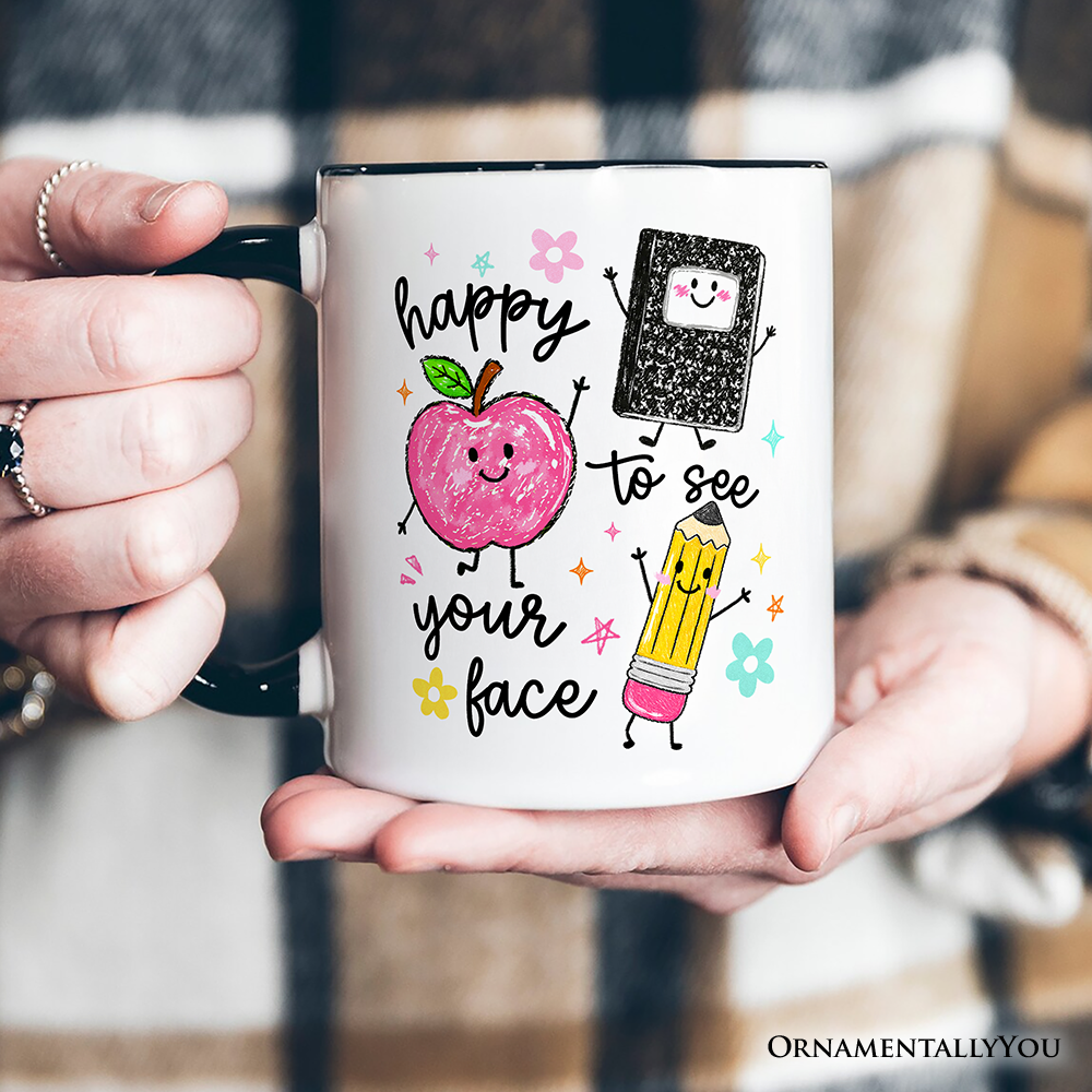 Happy to See Your Face Personalized Mug, Cute Back to School Teachers Gift with Custom Name