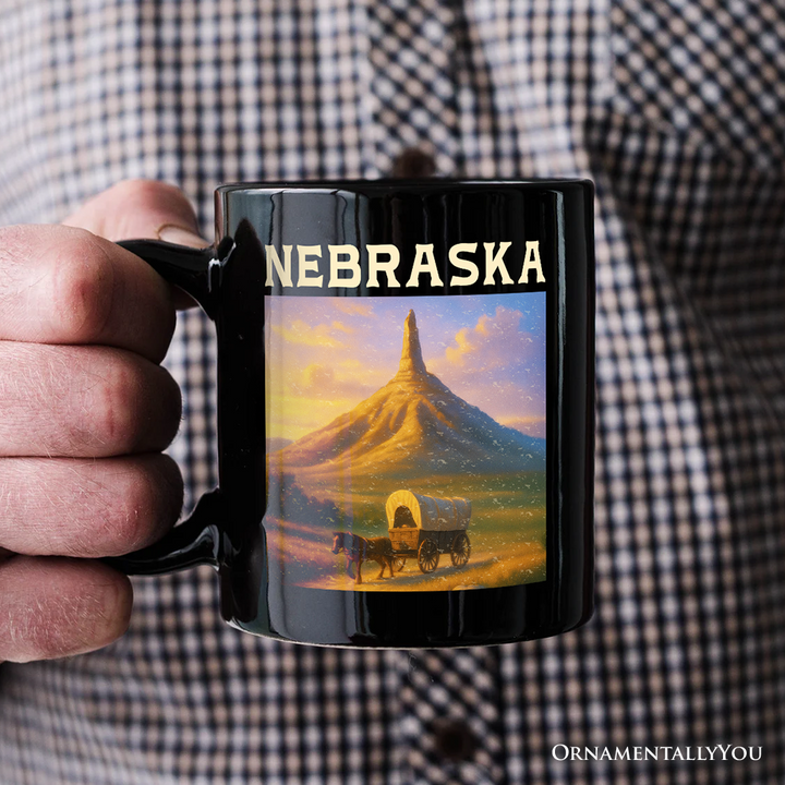 Scenic Nebraska State Chimney Rock Scenic Personalized Mug, Western Landmark Tee and Historic Trail Keepsake Souvenir with Custom Name