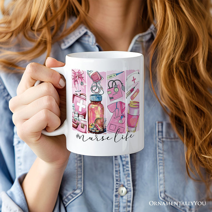 Nurse Life Personalized Mug, Coquette Medical Worker Appreciation Gift with Custom Name Personalized Ceramic Mug OrnamentallyYou 12oz Mug Non-Custom 