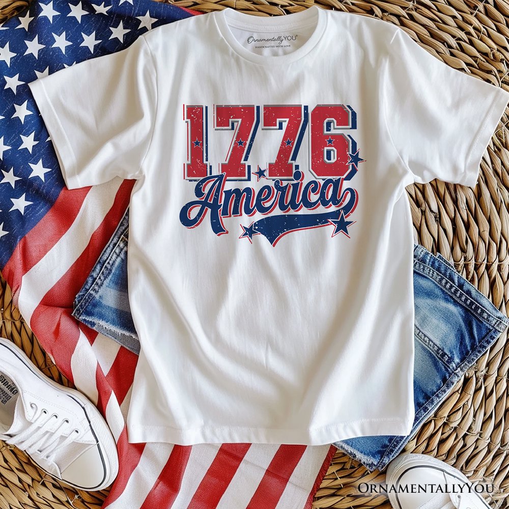 1776 America Vintage T-Shirt, Patriotic Retro USA Freedom 4th of July Tee T-Shirts OrnamentallyYou White XS 