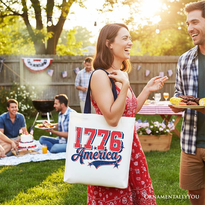 1776 America Vintage Tote Bag, Patriotic Retro USA Freedom 4th of July Gift Shopper Tote Bag OrnamentallyYou 
