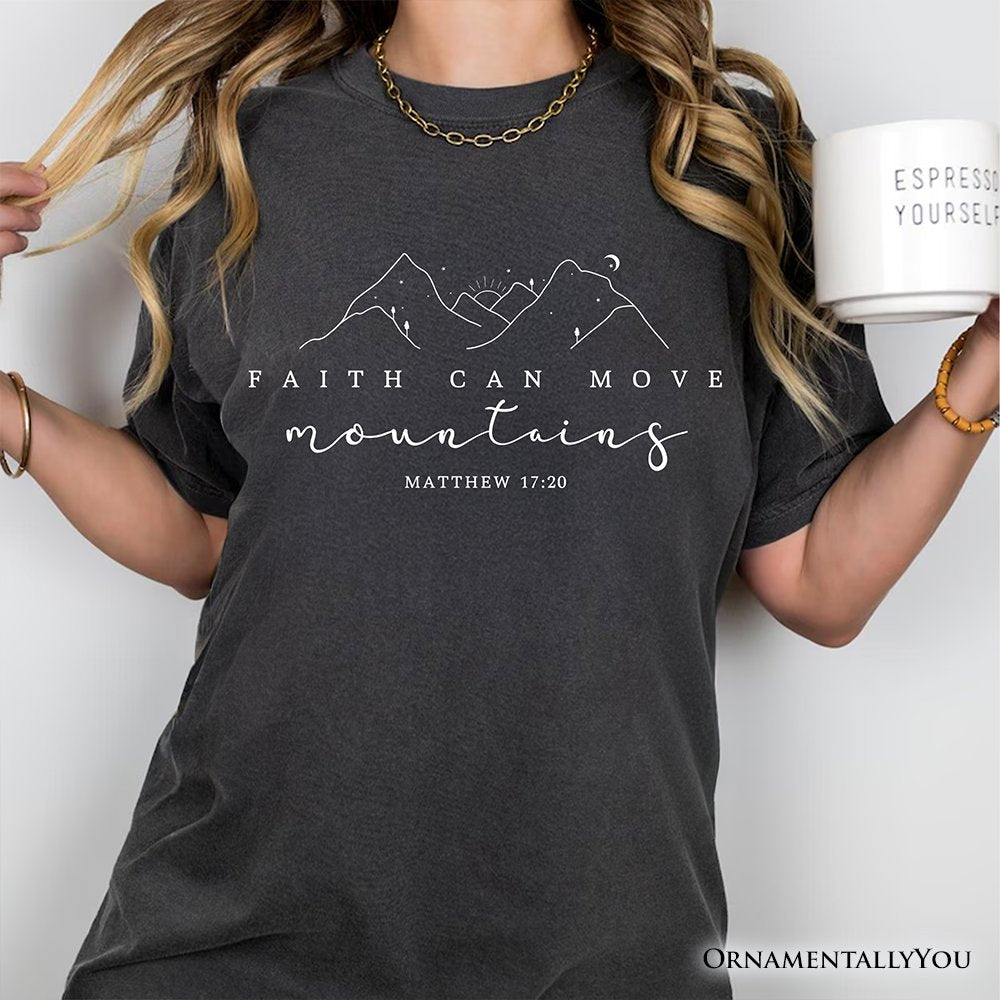 Faith Can Move Mountains Matthew 17:20 Christian T-Shirt, Minimalist Mountain Religious Tee T-Shirts OrnamentallyYou 